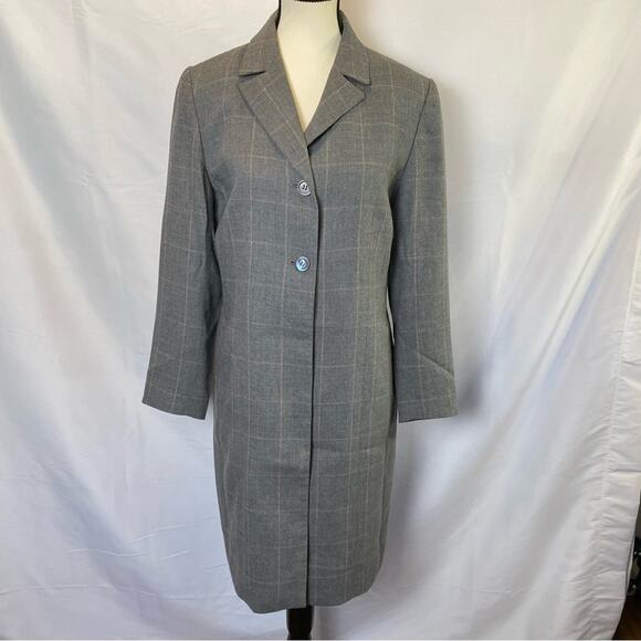 Kasper A.S.L. Petite Women’s Long Blazer Jacket Size 8P Grey Plaid Vintage - Picture 1 of 12